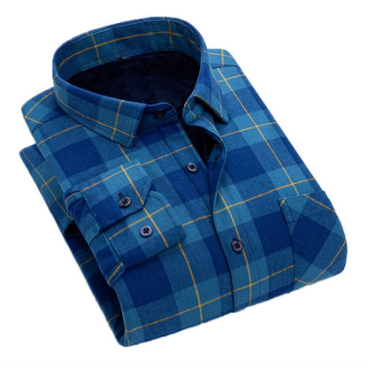 Men New 100% Cotton Plus Velvet Flannel Long Sleeve Check Shirts Men Casual Warm Clothes Winter Thick Warm Shirts