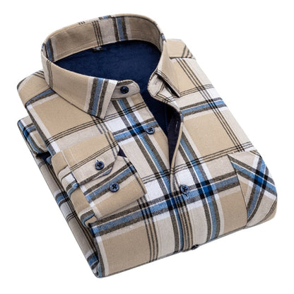 Men New 100% Cotton Plus Velvet Flannel Long Sleeve Check Shirts Men Casual Warm Clothes Winter Thick Warm Shirts