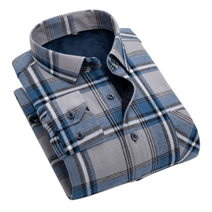 Men New 100% Cotton Plus Velvet Flannel Long Sleeve Check Shirts Men Casual Warm Clothes Winter Thick Warm Shirts
