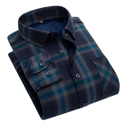 Men New 100% Cotton Plus Velvet Flannel Long Sleeve Check Shirts Men Casual Warm Clothes Winter Thick Warm Shirts