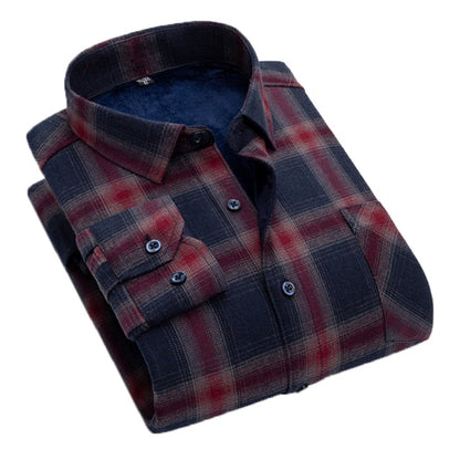 Men New 100% Cotton Plus Velvet Flannel Long Sleeve Check Shirts Men Casual Warm Clothes Winter Thick Warm Shirts