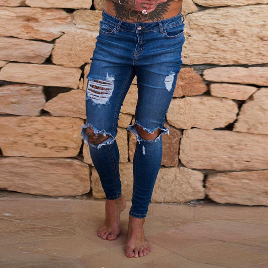 Mens Jeans Ripped Cool Stretch Elastic Denim Pants For Male Spring Summer Autumn Gothic Broken Hole Pants Moto Biker Jeans