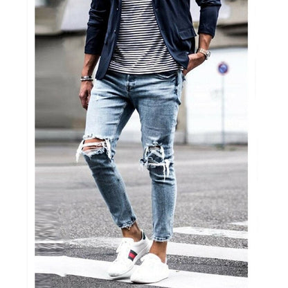 New Style Skinny Jeans Men Streetwear Destroyed Ripped Jeans Homme Hip Hop Broken Modis Male Pencil Biker Jeans