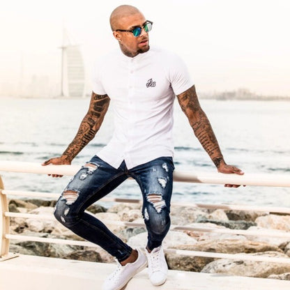 Men's Jeans European And American Fashion Hot Sell Men Slim Skinny Leg Pants Fashion Hip-Hop Wash Worn Micro Elastic Hole Jeans