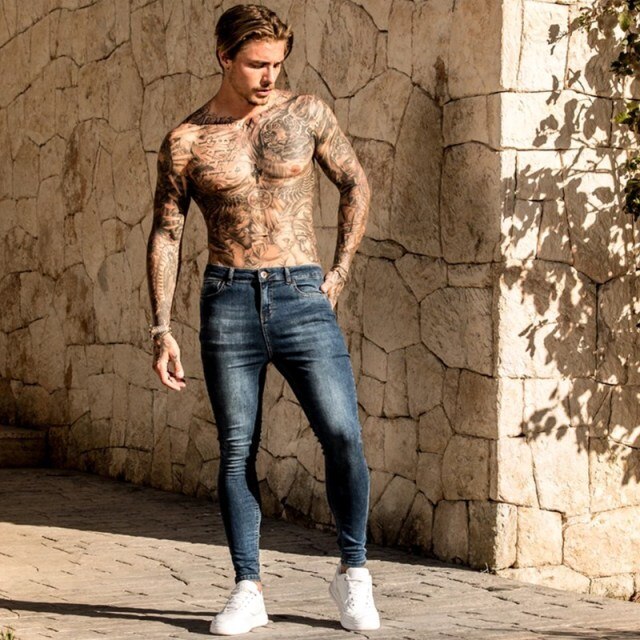 Men's Jeans European And American Fashion Hot Sell Men Slim Skinny Leg Pants Fashion Hip-Hop Wash Worn Micro Elastic Hole Jeans