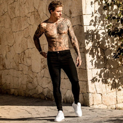 Men's Jeans European And American Fashion Hot Sell Men Slim Skinny Leg Pants Fashion Hip-Hop Wash Worn Micro Elastic Hole Jeans