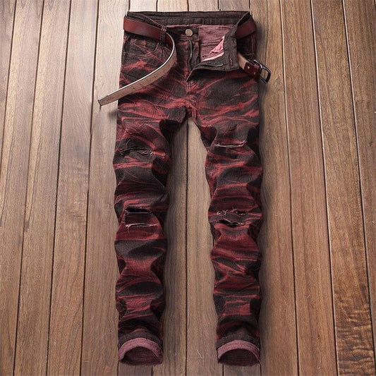 New Fashion Jeans Ripped Men Color Printing European and American Style Jeans Men 134#