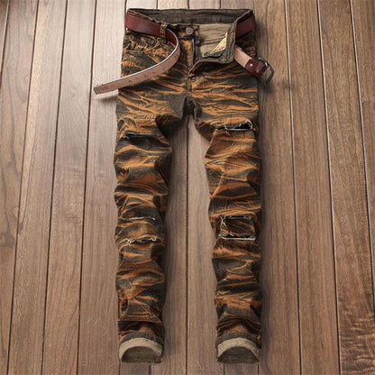 New Fashion Jeans Ripped Men Color Printing European and American Style Jeans Men 134#