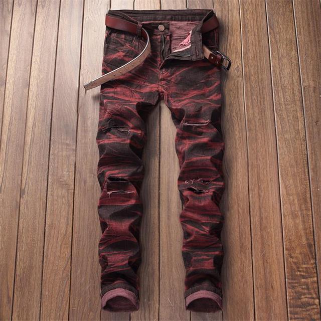 New Fashion Jeans Ripped Men Color Printing European and American Style Jeans Men 134#
