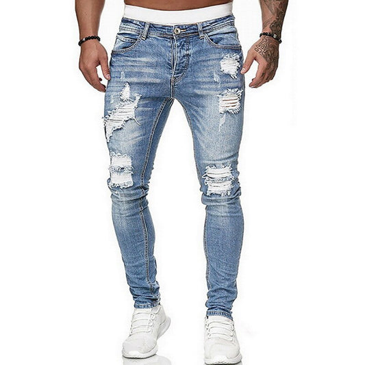 Mens Jeans Hip Hop Black Moto Skinny Ripped Pure Color Elastic Denim Pants Male Casual Waistline jogging Pencil Pant