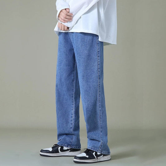maoxiangshop Streetwear Men's Blue Wide Leg Jeans New Autumn Korean Style Fashion Straight Baggy Denim Pants Student Teen Trousers Black Gray