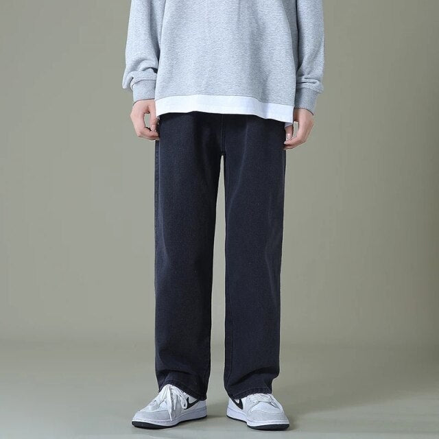 maoxiangshop Streetwear Men's Blue Wide Leg Jeans New Autumn Korean Style Fashion Straight Baggy Denim Pants Student Teen Trousers Black Gray