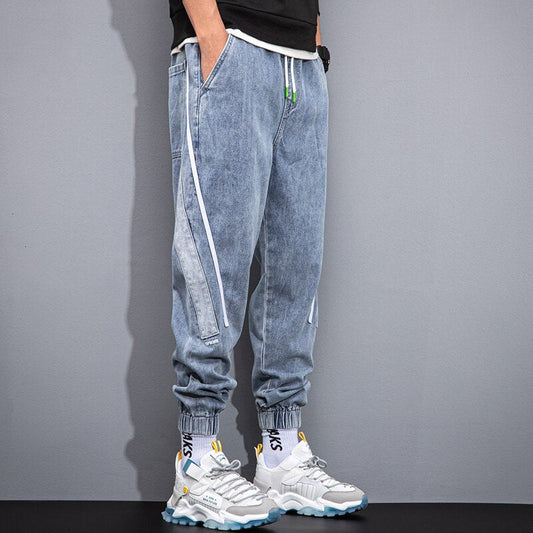 Trendy Brand Spring and Autumn New Jeans Men's Trendy Loose Wide-Leg Ankle-Tied Trousers All-Matching Work Clothes Casual Pants