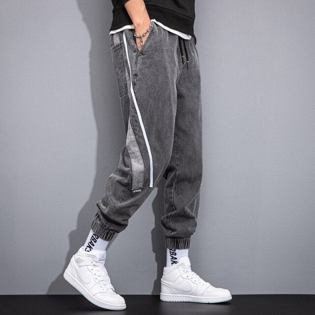 Trendy Brand Spring and Autumn New Jeans Men's Trendy Loose Wide-Leg Ankle-Tied Trousers All-Matching Work Clothes Casual Pants