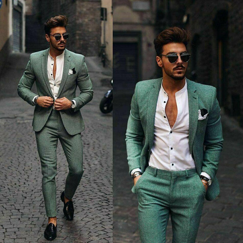 maoxiangshop Causal Slim Fit One Button Peaked Lapel Mens Business Formal Prom Tuxedos Best Man Blazer Suit Groom Wear (Jacket+Pants)