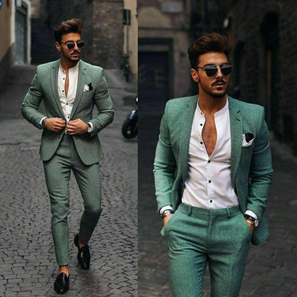 maoxiangshop Causal Slim Fit One Button Peaked Lapel Mens Business Formal Prom Tuxedos Best Man Blazer Suit Groom Wear (Jacket+Pants)