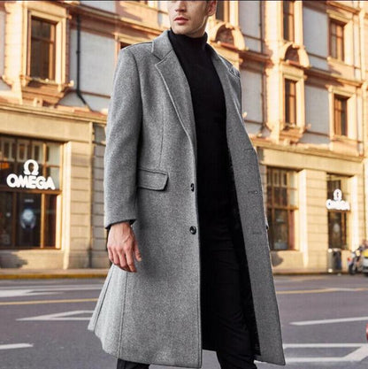 Autumn Winter Mens Wool Coat Solid Long Sleeve Woolen Jackets Fleece Men Overcoat Streetwear Fashion Long Trench Coat Outerwear