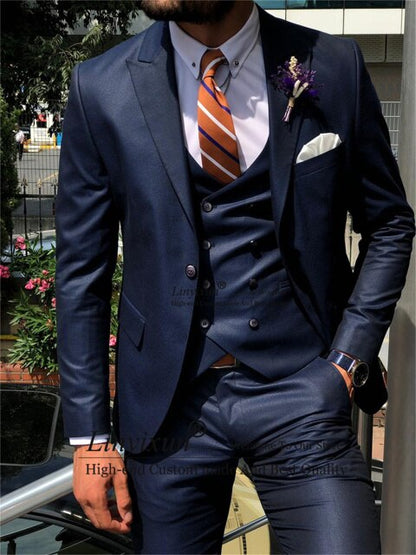 Fashion Men's Slim Fit Suit Notched Lapel Groom Wedding Tuxedo 3 Pieces Formal Business traje hombre Jacket Pants Vest Ternos