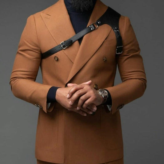 maoxiangshop New Brown Men Suits Blazer Wedding Suit Prom Slim Fit 2 Pieces Groom Tuxedos Best Mens Party Suits (Jacket+Pants) Custom Made