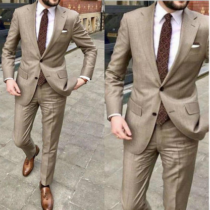 maoxiangshop 2 Pieces Dark Khaki Mens Groom Tuxedos Wedding Suits for Men British Style Custom Made Costume Hommes Blazer (Jacket+Pants