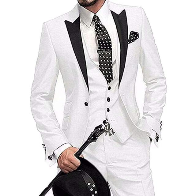 New Arrival Groomsmen Peak Black Lapel Groom Tuxedos Burgundy Men Suits Wedding Best Man Blazer (Jacket+Pants+Vest)