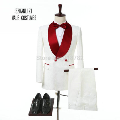 Costume Homme Red Suits For Men Formal Jacket Pants Men Groom Wedding Slim Fit Suit Party Tuxedo Blazer 2 Pieces Suit