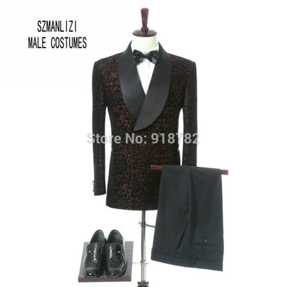 Costume Homme Red Suits For Men Formal Jacket Pants Men Groom Wedding Slim Fit Suit Party Tuxedo Blazer 2 Pieces Suit