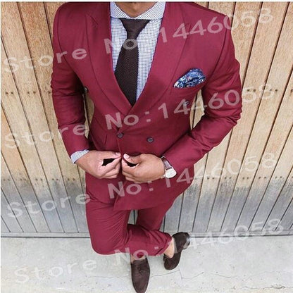 Costume Homme Red Suits For Men Formal Jacket Pants Men Groom Wedding Slim Fit Suit Party Tuxedo Blazer 2 Pieces Suit