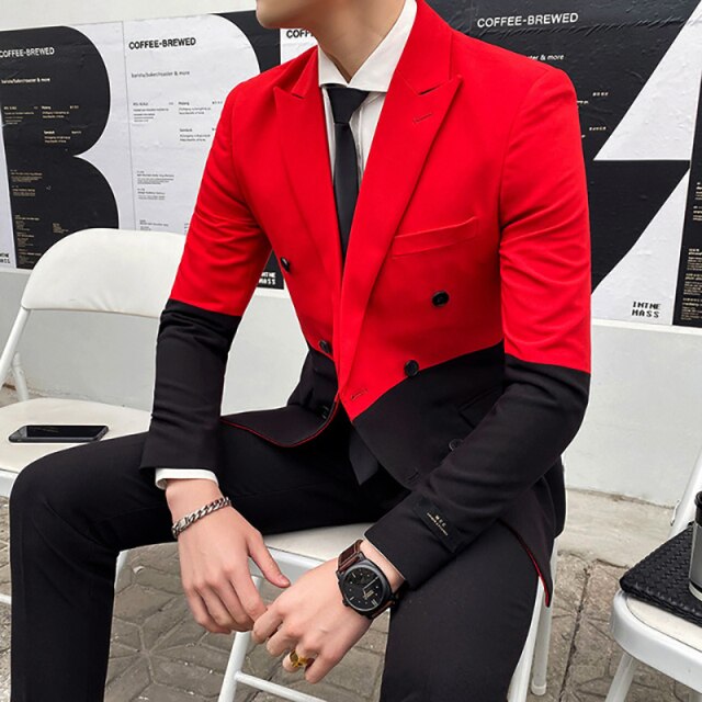 Costume Homme Red Suits For Men Formal Jacket Pants Men Groom Wedding Slim Fit Suit Party Tuxedo Blazer 2 Pieces Suit