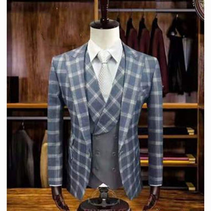 Polka dot print suit men's business high-end groom wedding suit 3-piece tuxedo slim evening dress double breasted tank top pants
