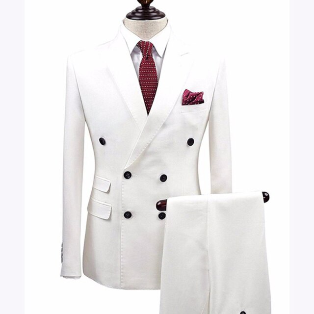 Black Lapel Slim Fit White Men Wedding Suit 2 Pieces Men Tuxedos For Groom Party Prom Wedding Mens Suits Bridegroom