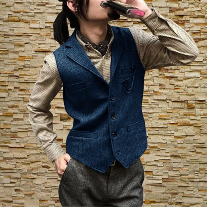 Men's Suit Vest Wool Tweed Jacket Retro Slim Fit Sleeveless Steampunk Waistcoat chaleco hombre