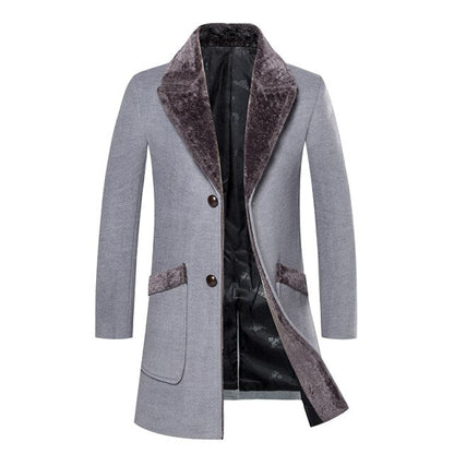 maoxiangshop Zoulv Male Solid Color Slim Casual Windbreaker Jacket 5XL Winter Men's Long Woolen Coat Fur Collar Warm Woolen Coats
