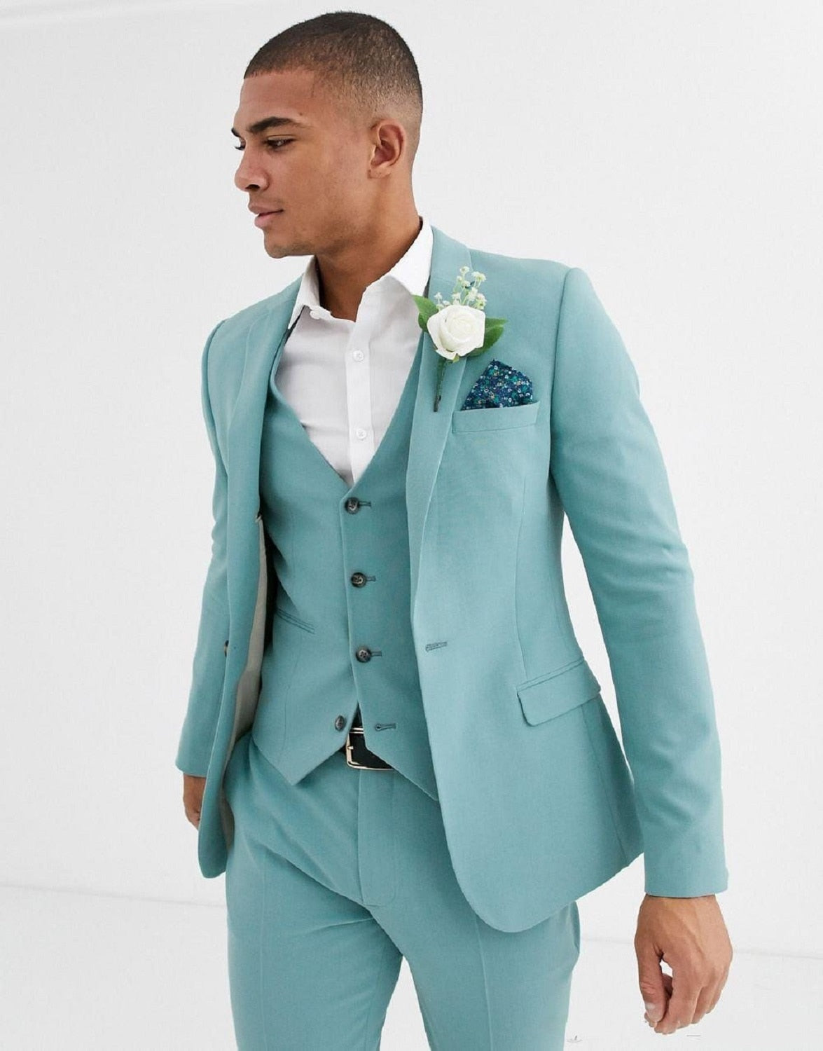 Mint Green Mens Suits Beach Groomsmen Wedding Tuxedos For Men Peaked Lapel Formal Prom Suit 3 Pieces