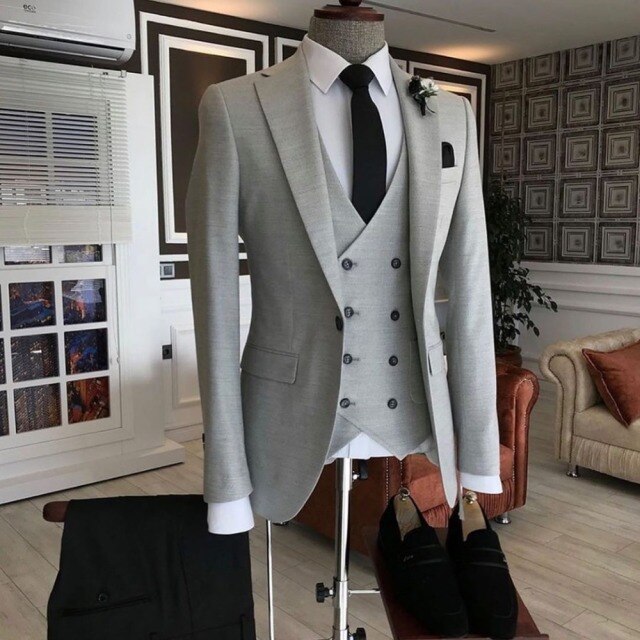 Formal Business Ivory White Men Suit 3 Pieces Slim Fit Custom Casual Groom Wedding Prom Suit Jacket Vest Pants Dress Tuxedo