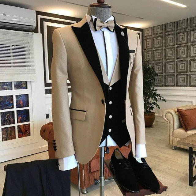 Formal Business Ivory White Men Suit 3 Pieces Slim Fit Custom Casual Groom Wedding Prom Suit Jacket Vest Pants Dress Tuxedo