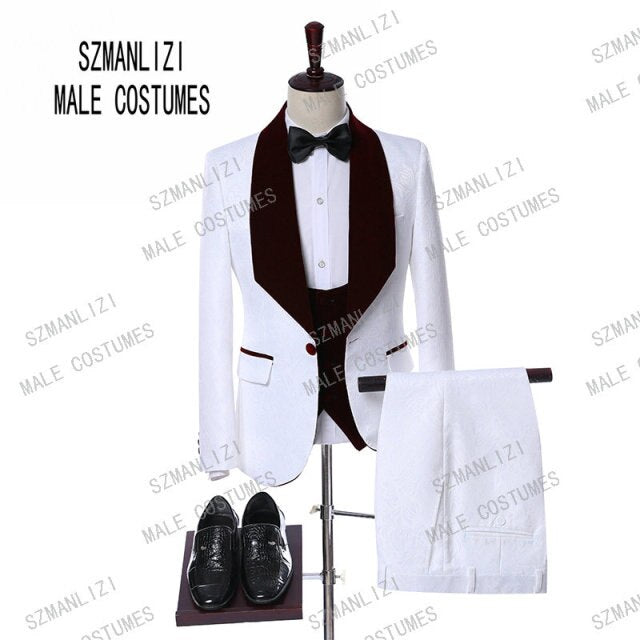 Formal Business Ivory White Men Suit 3 Pieces Slim Fit Custom Casual Groom Wedding Prom Suit Jacket Vest Pants Dress Tuxedo