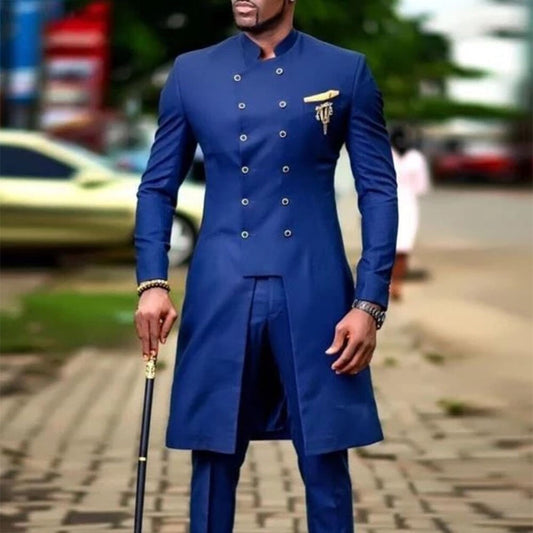 maoxiangshop Men Suits Dubai African Long Coat With Pants Formal Blazers Custom Made Double Breasted Jacket Slim Fit Ternos Tuxedo