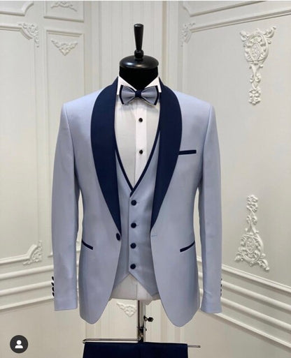 Custom Made 3-Piece Beige Smoking Blazer Casual Business Gentlemen Groom Suits Prom Suits For Men Wedding Best Man Tuxedo