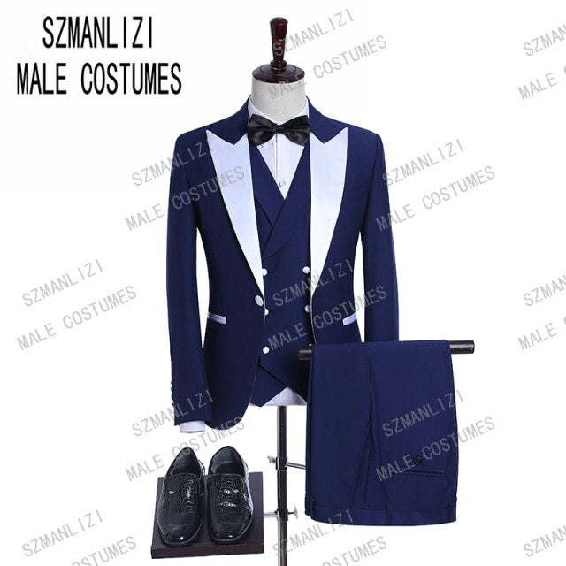 Custom Made 3-Piece Beige Smoking Blazer Casual Business Gentlemen Groom Suits Prom Suits For Men Wedding Best Man Tuxedo