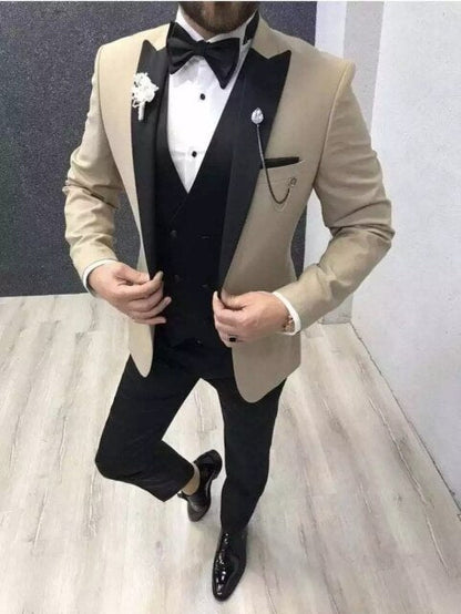 Custom Made 3-Piece Beige Smoking Blazer Casual Business Gentlemen Groom Suits Prom Suits For Men Wedding Best Man Tuxedo