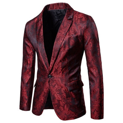 maoxiangshop (Jackets + Pants) Men Business Casual Slim Suit Sets Fashion printed Tuxedo Wedding formal dress Blazer stage performances Suit