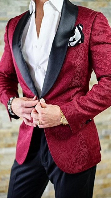 maoxiangshop Groomsmen Ivory Pattern Groom Tuxedos Shawl Lapel Men Suits 2 Pieces Wedding Best Man Blazer ( Jacket+Pants+Tie ) C588