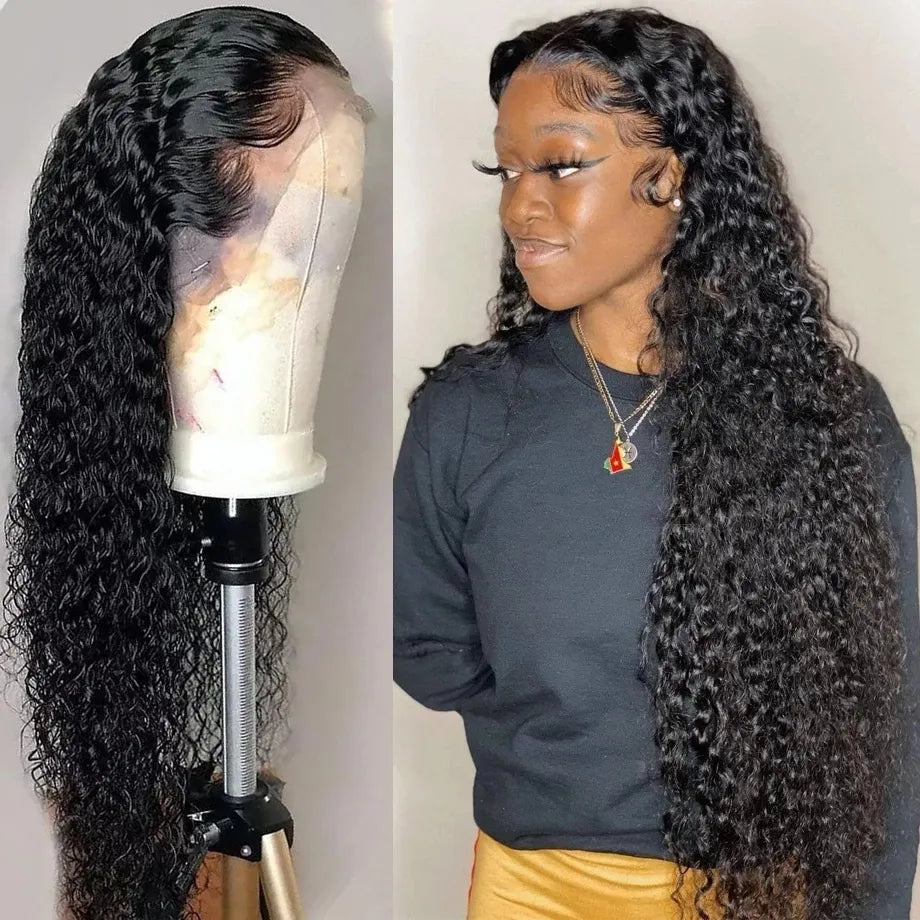 13x4 Loose Deep Wave Brazilian Human Hair Wigs 32 34 Inch Transparent Synthetic Curly Lace Front Wig For Black Women