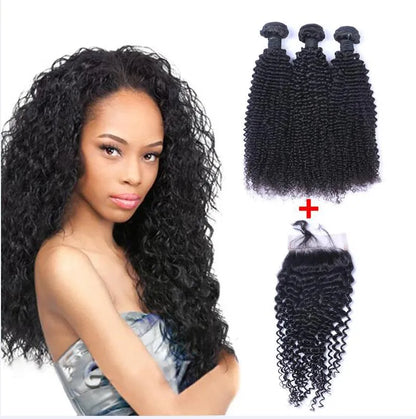 Brazilian Straight Loose Deep Body Wave Curly Human Hair Weaves 3 Bundles With 4x4 Lace Closure Bleach Knots Closures