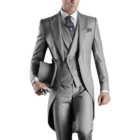 Customize Design Light Grey/Purple/ White/Black/Burgundy/Blue Tailcoat Men Party Groomsmen Suit in Wedding Tuxedos(Jacket+Pants+Tie+Vest)