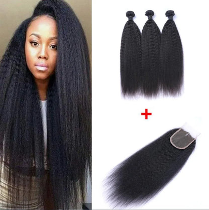 Brazilian Straight Loose Deep Body Wave Curly Human Hair Weaves 3 Bundles With 4x4 Lace Closure Bleach Knots Closures