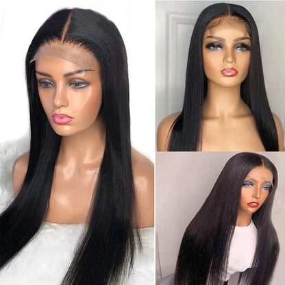 Brazilian Straight Lace Front Wig Pre Plucked Bleached Knots 36 Inch 150% Burgundy Red/Blonde/Pink/Blue/Brown/Purple/Ginger Orange Black Synthetic Wigs For Black Women