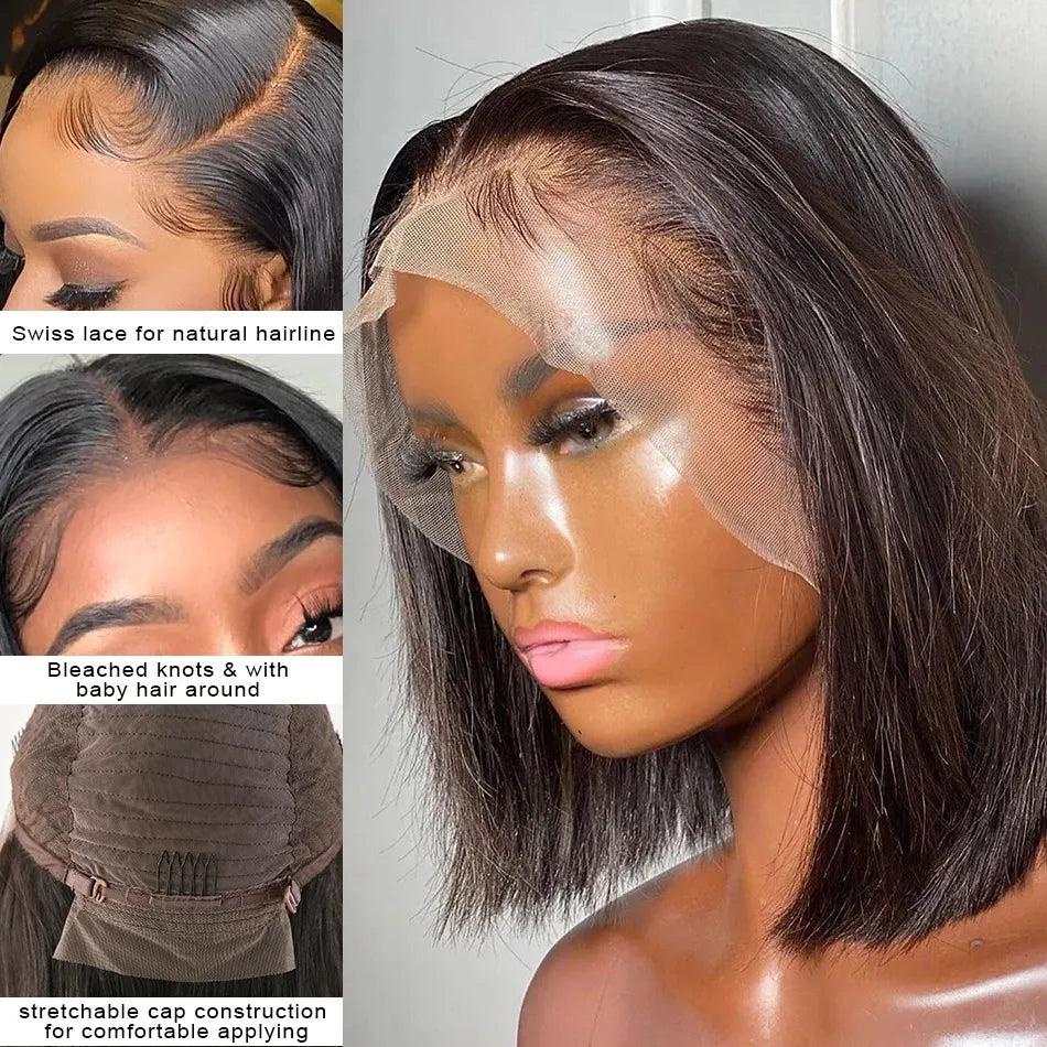 Bob Wig Lace Front Brazilian Human Hair Wigs For Black Women Pre Plucked Short Natural 13x4 Synthetic Straight HD Full Frontal Closure Wig