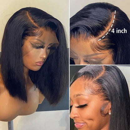 Bob Wig Lace Front Brazilian Human Hair Wigs For Black Women Pre Plucked Short Natural 13x4 Synthetic Straight HD Full Frontal Closure Wig